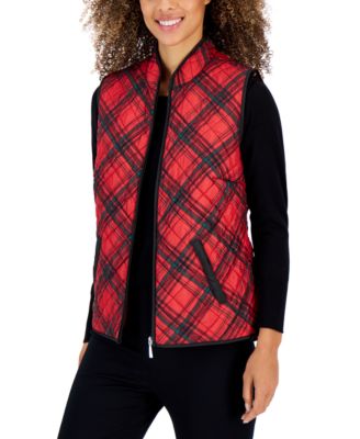 Karen Scott - Petite Blossom Plaid Quilted Puffer Vest