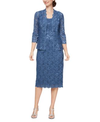 SL Fashions - 2-Pc. Lace Jacket &Midi Dress Set