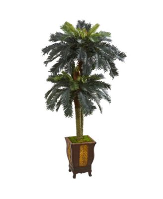 Nearly Natural - 6' Double Sago Palm Artificial Tree in Designer Planter