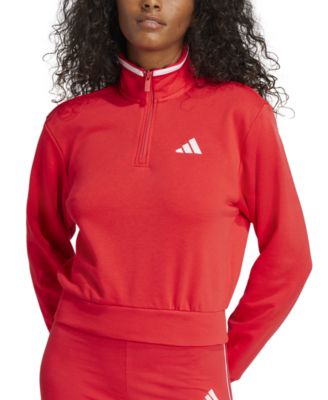 adidas - Women's Essentials Color Pop French Terry Cropped Quarter Zip Top