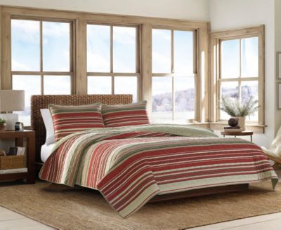 Eddie Bauer - Yakima Valley Stripe Red Reversible 3-Piece King Quilt Set