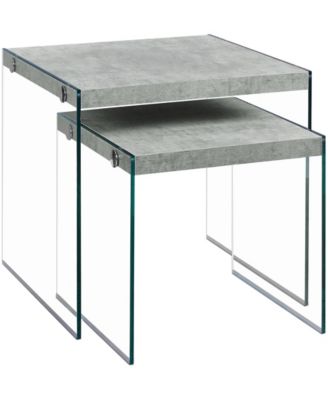 Monarch Specialties - Nesting Table - 2pcs Set Grey Cement Tempered Glass