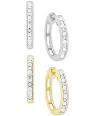 Macy's - 2-Pc. Set Diamond Hoop Earrings (1/6 ct. t.w.) in Sterling Silver & 14k Gold-Plated Sterling Silver