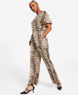 I.N.C. International Concepts - Women's Animal-Print Flutter-Sleeve Jumpsuit