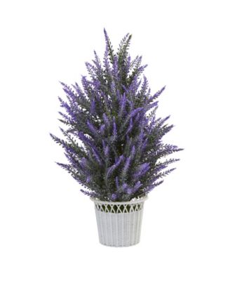 Nearly Natural - Artificial Lavender Plant in White Wicker Planter