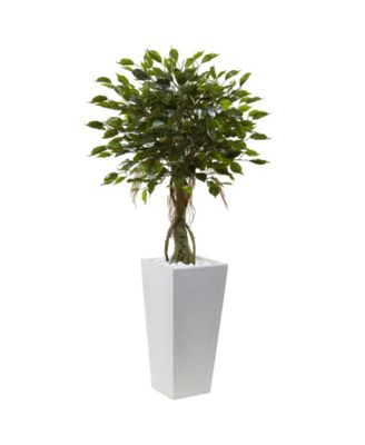 Nearly Natural - 52" Ficus UV-Resistant Indoor/Outdoor Artificial Tree in White Planter