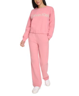 Calvin Klein - Women's Flocked-Logo Fleece Sweatshirt