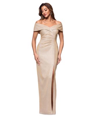 XSCAPE - Petite Sweetheart-Neck Front-Slit Glitter Gown