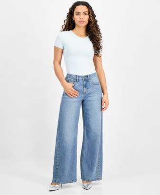 And Now This - Petite Studded Mid-Rise Wide-Leg Jeans