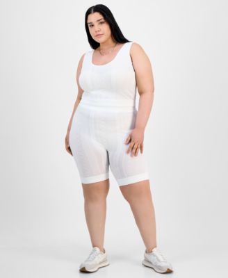 FULL CIRCLE TRENDS - Trendy Plus Size Mixed Stitch Crop Top & Bike Shorts Set