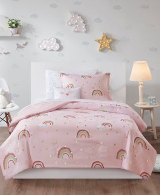 Mi Zone Kids - Alicia Twin 6 Piece Rainbow with Metallic Printed Stars Complete Bed and Sheet Set