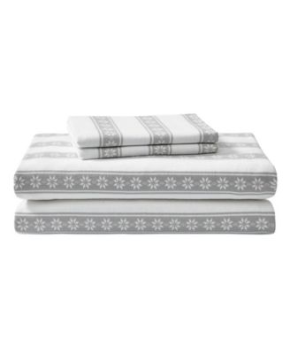 Eddie Bauer - Snowflake Fair Isle Flannel Sheet Set, Full