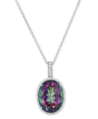 Macy's - Mystic Topaz (20 ct. t.w.) & White Topaz (3/4 ct. t.w.) Oval 18" Pendant Necklace in Sterling Silver