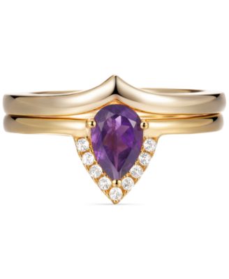 Macy's - 2-Pc. Set Amethyst (3/4 ct. t.w.) & White Topaz (1/20 ct. t.w.) V Halo Ring & Fitted Band in Gold-Plated Sterling Silver (Also in Garnet)