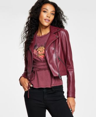GUESS - Women's Venom Cropped Moto Long-Sleeve Zipper Jacket