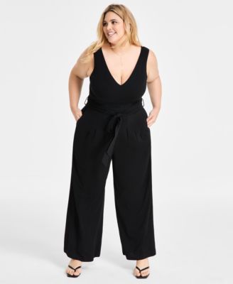 Bar III - Plus Size Sleeveless Wide-Leg Jumpsuit