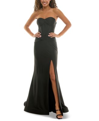 B Darlin - Juniors' Strapless Corset High-Slit Evening Gown