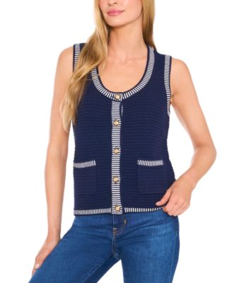 CeCe - Women's Sleeveless Striped-Edge Sweater Vest