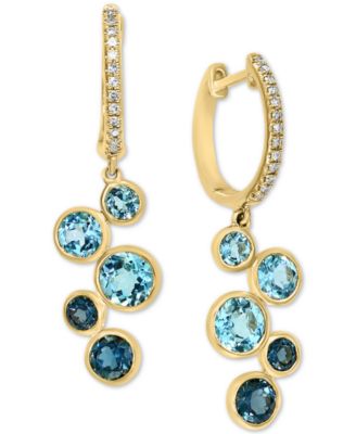 LALI Jewels - Blue Topaz (3 ct. t.w.) & Diamond (1/10 ct. t.w.) Dangle Hoop Earrings in 14k Gold