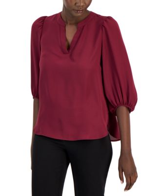 Anne Klein - Women's Split-Neck 3/4-Sleeve Elastic-Cuff Top