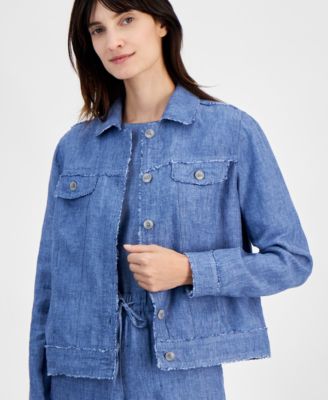 Charter Club - Petite Linen Frayed-Edge Jacket