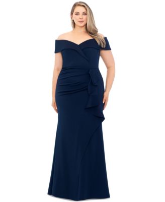 XSCAPE - Plus Size Off-The-Shoulder Scuba Crepe Gown