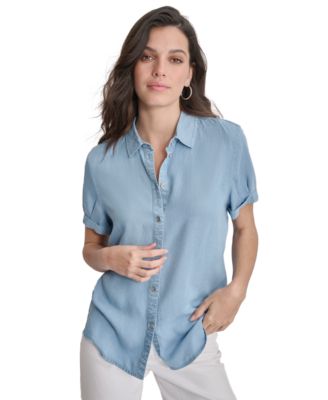 DKNY Jeans - Petite Rolled Short-Sleeve Button-Up Shirt