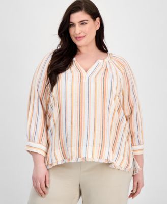 Liverpool Los Angeles - Plus Size Cotton 3/4-Raglan Sleeve Top