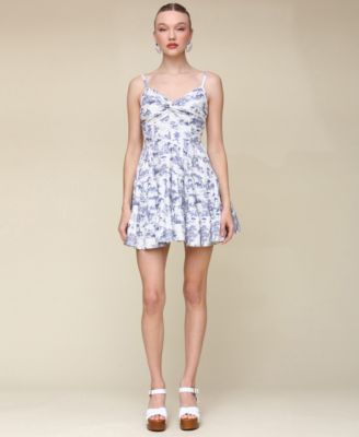 Avec Les Filles - Women's Toile-Print Linen-Blend Tiered Fit & Flare Dress