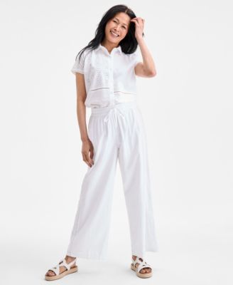 Style & Co - Women's Eyelet-Trim Cotton Wide-Leg Pants