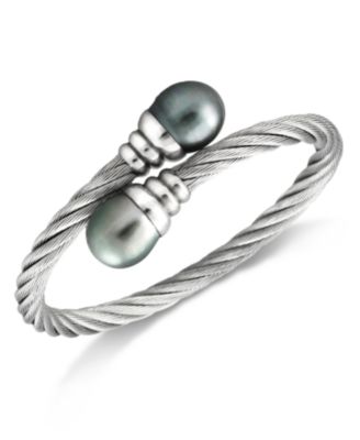Macy's - Tahitian Cultured Pearl (10mm) Bangle Bracelet in Stainless Steel