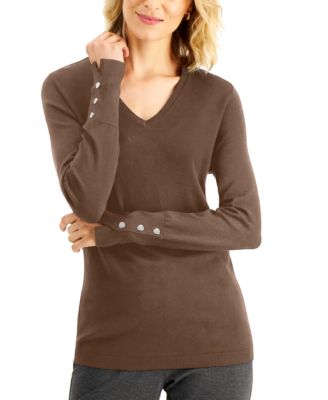 JM Collection - Button-Cuff V-Neck Sweater