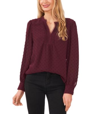 CeCe - Long-Sleeve Clip-Dot Top