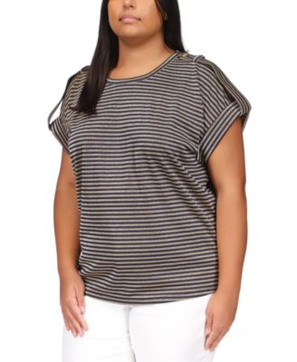 Michael Kors - Plus Size Stripe-Print Short-Sleeve Top