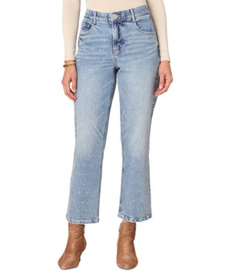 Democracy - Petite Rhinestone Cropped High-Rise Boyfriend Jeans