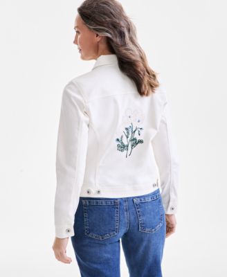 Style & Co - Petite Floral Embroidered Denim Jacket