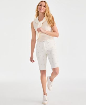 Style & Co - Women's Embroidered Mid-Rise Denim Bermuda Shorts