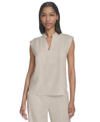 Halston - Women's Split-Neck Sleeveless Front-Seam Top
