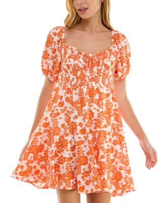 Crystal Doll - Juniors' Smocked Short-Sleeve Babydoll Dress