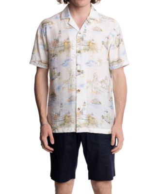 Paisley & Gray - Men's Slim Fit Short Sleeve Scenic Print Button Front Camp Shirt