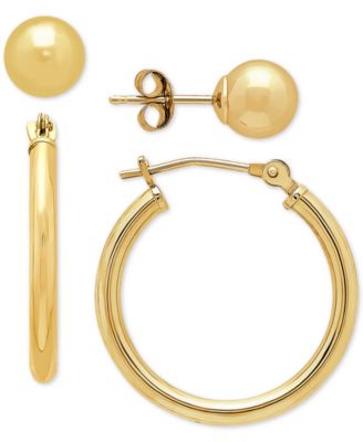 Macy's - 2 Pc. Set Polished Stud & Hoop Earrings in 14k Gold
